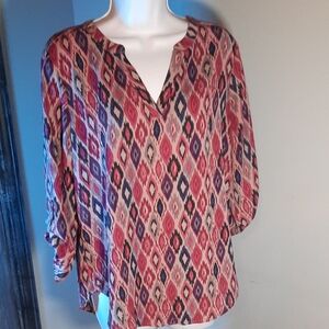 Maurices Red and Blue Patterned Blouse
